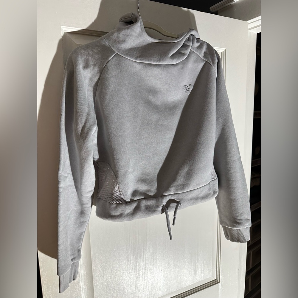 WOMEN’S BEST | MESH CROPPED HOODIE |. LIGHT GRAY | SM. - Picture 2 of 7